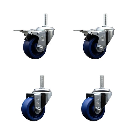 Service Caster 3 Inch Solid Polyurethane Swivel 58 Inch Threaded Stem Caster Set 2 Total Lock Brakes SCC-TSTTL20S314-SPUS-58212-2-S-2